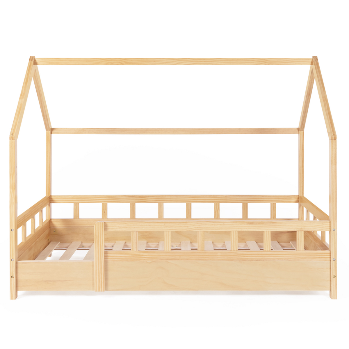 ID MARKET Lit cabane enfant 80 x 160 CM NEREE bois avec sommier et barrières