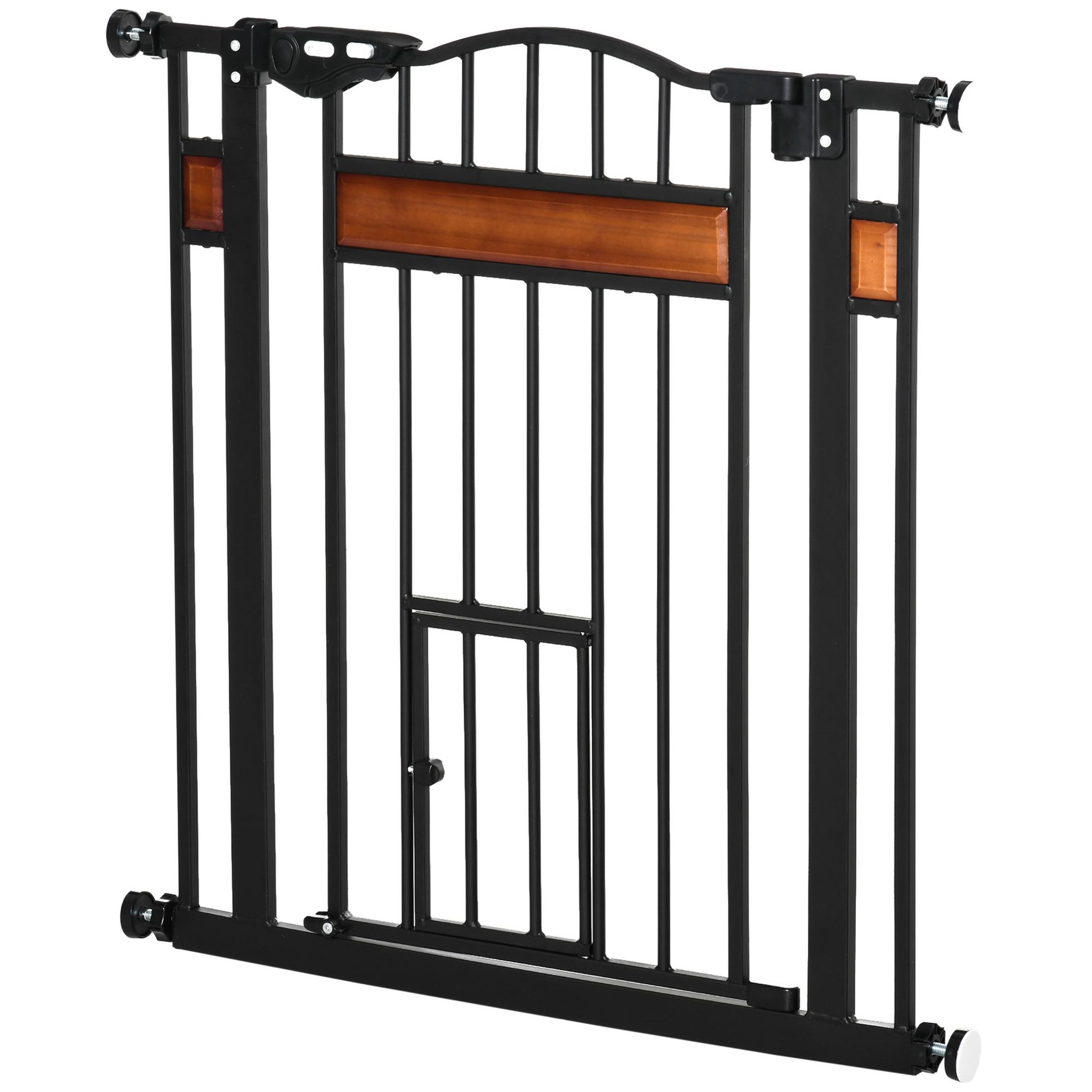 PAWHUT Barrière de sécurité animaux - longueur réglable dim. 74-80 cm - 2 portes verrouillables, ouverture double sens - sans perçage - acier noir pin