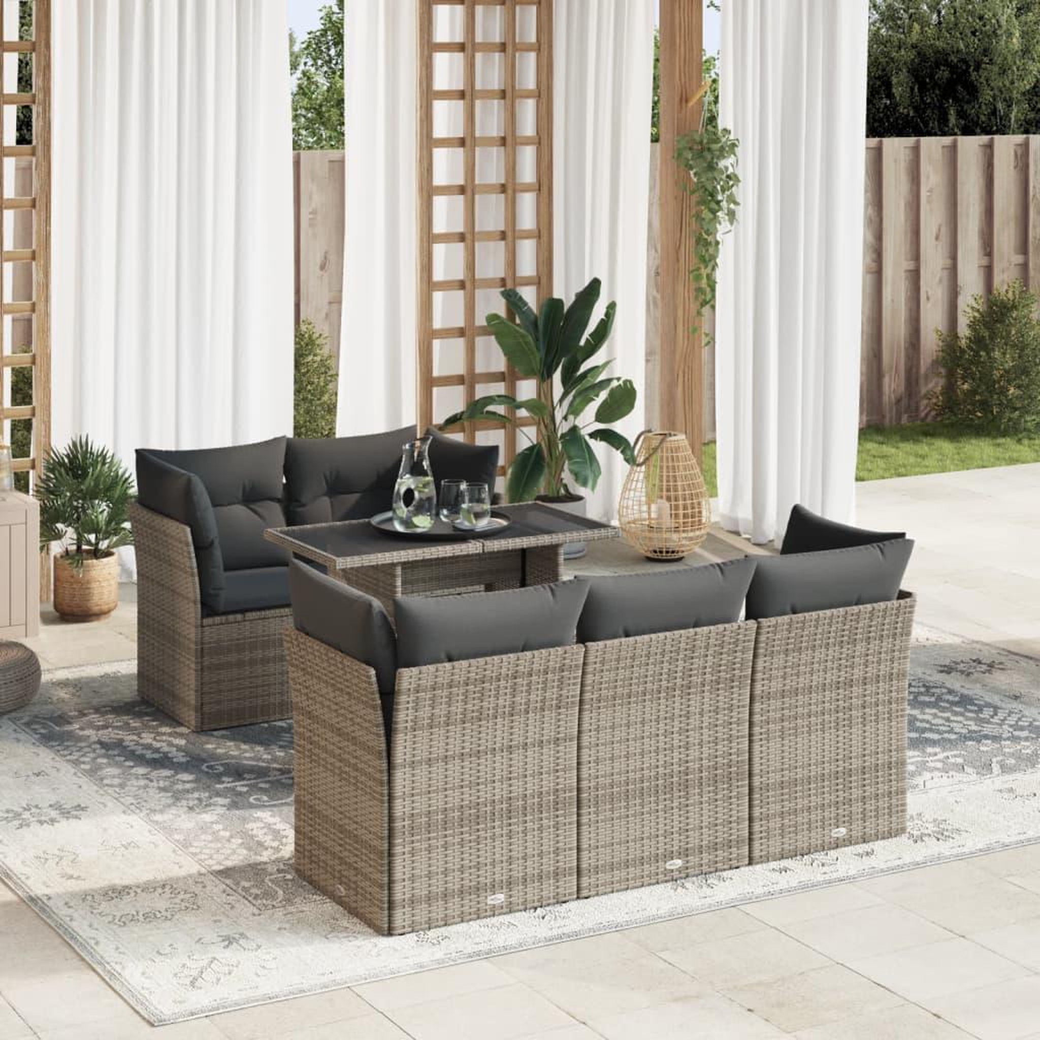 VIDAXL Salon de jardin 6 pcs avec coussins gris resine tressee