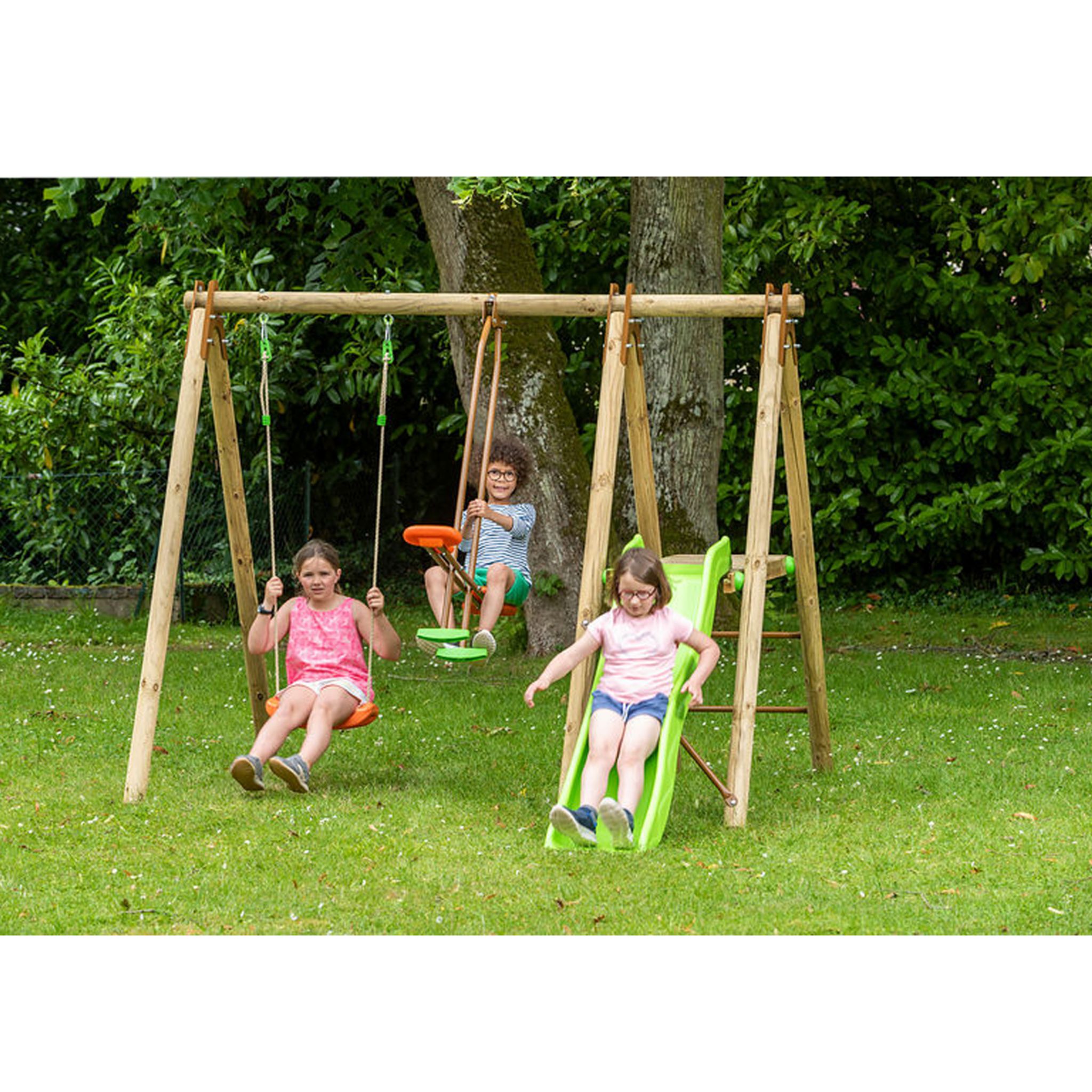 trigano Portique balançoire avec toboggan - Bois - H1,90m - VABI