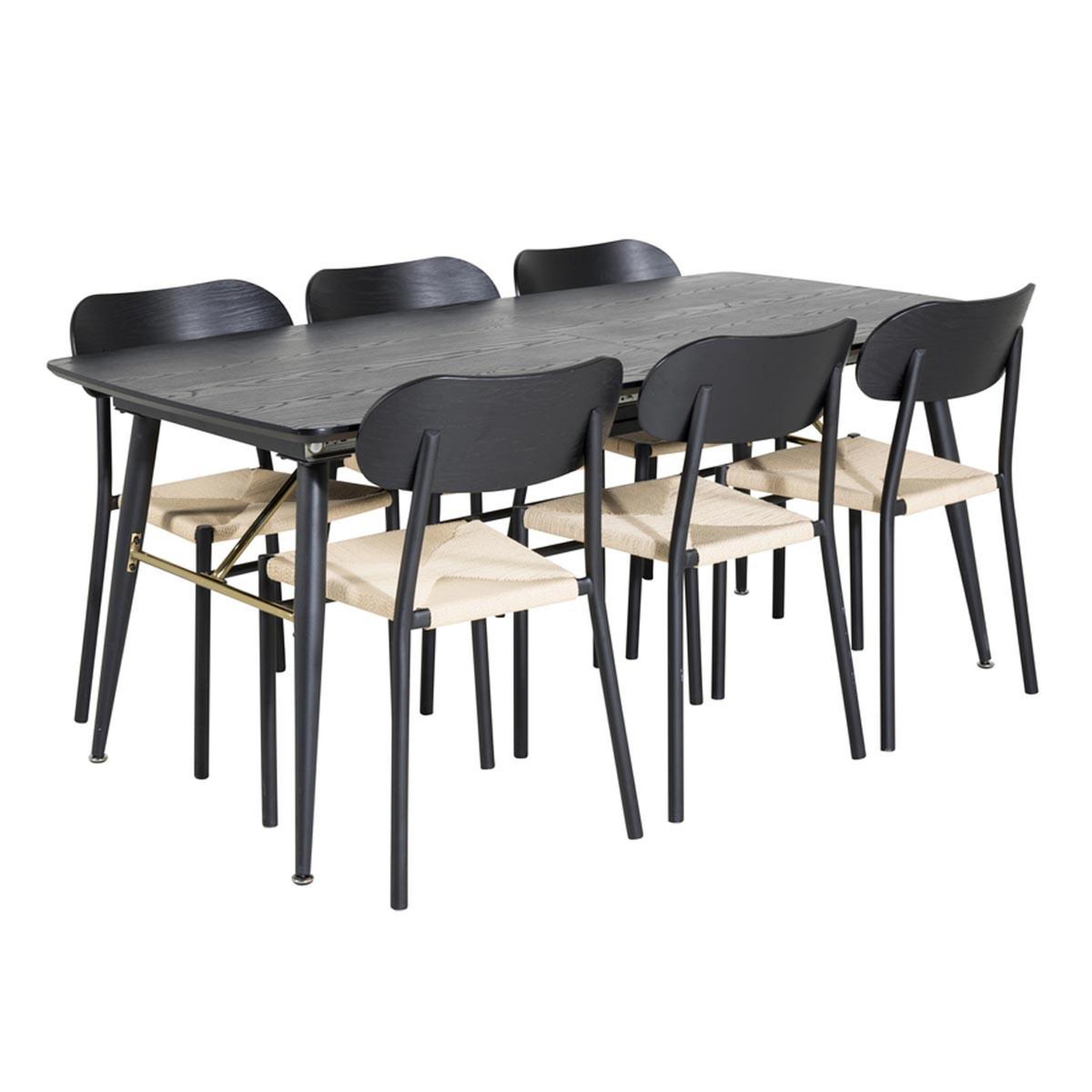 Paris Prix Ensemble table à manger extensible & 6 chaises  gold & polly  180-220cm noir