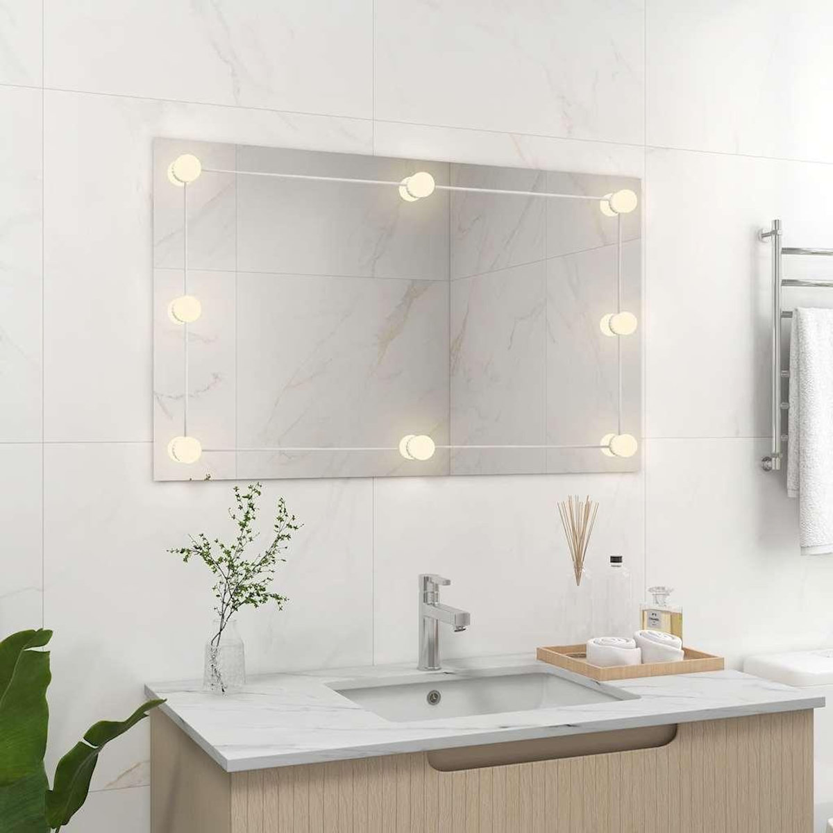 VIDAXL Miroir mural sans cadre avec lampes LED Rectangulaire Verre