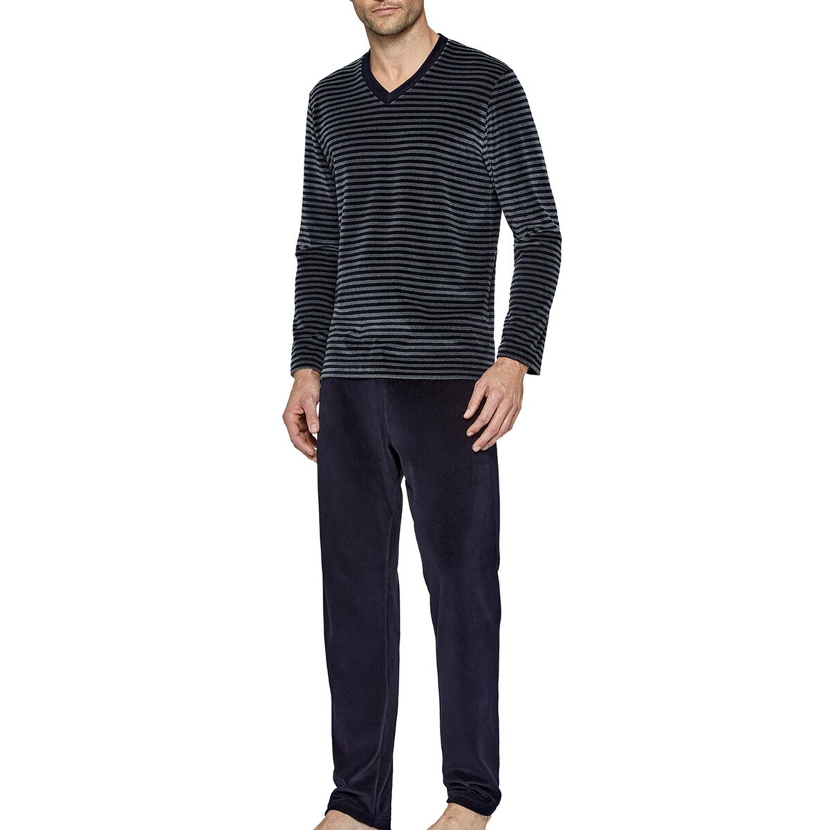 Pyjama homme en velours Cedar gris et marine pas cher Auchan