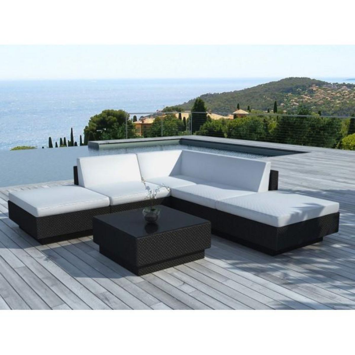 Paris Prix Salon de Jardin en Résine Tressée  Glory  243cm Noir