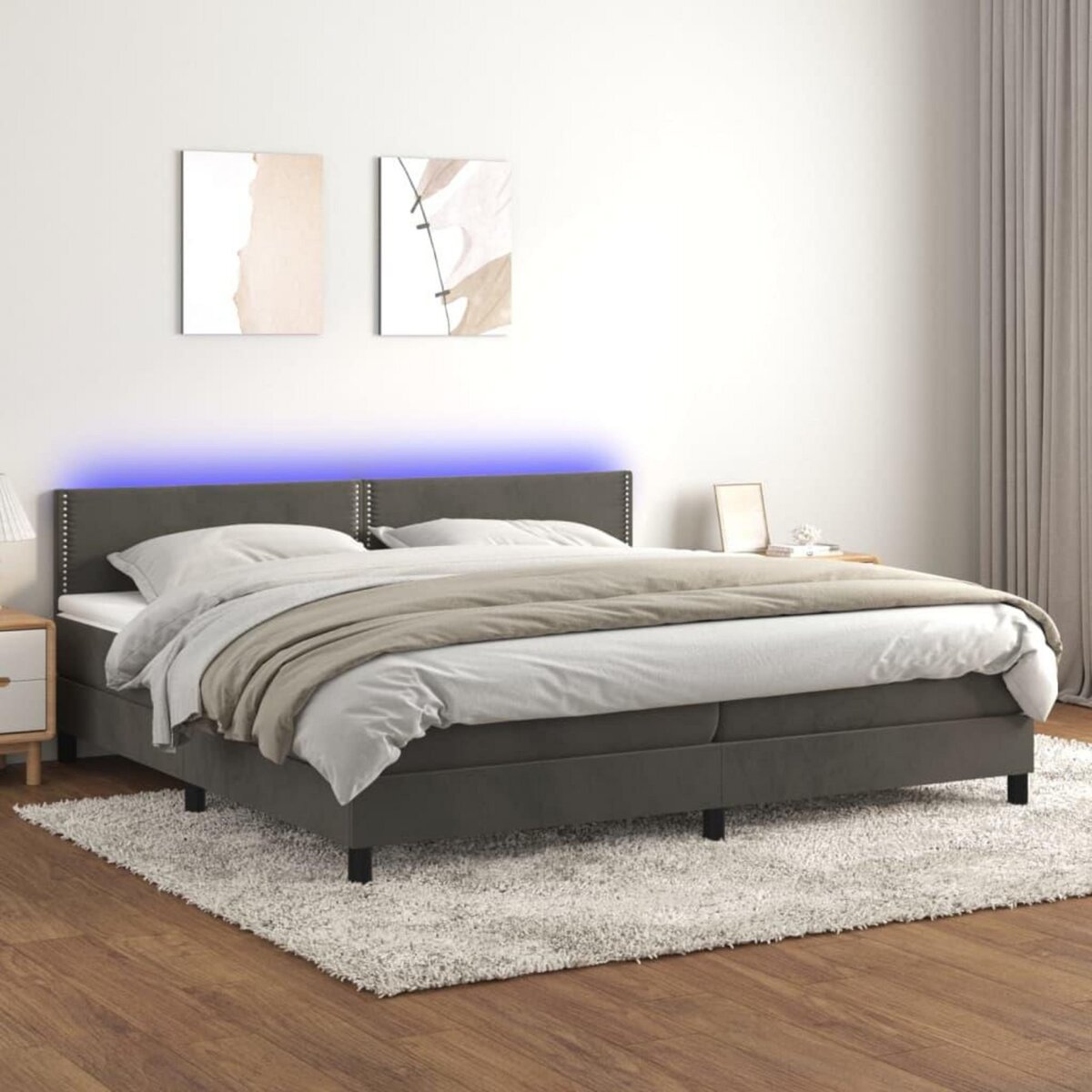 VIDAXL Sommier a lattes de lit avec matelas LED Gris fonce 200x200 cm