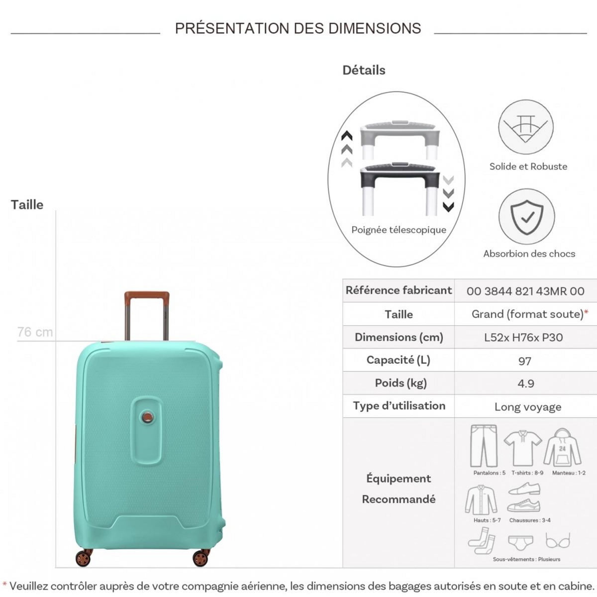 Delsey Grande valise rigide Moncey TSA polypropylène 76cm