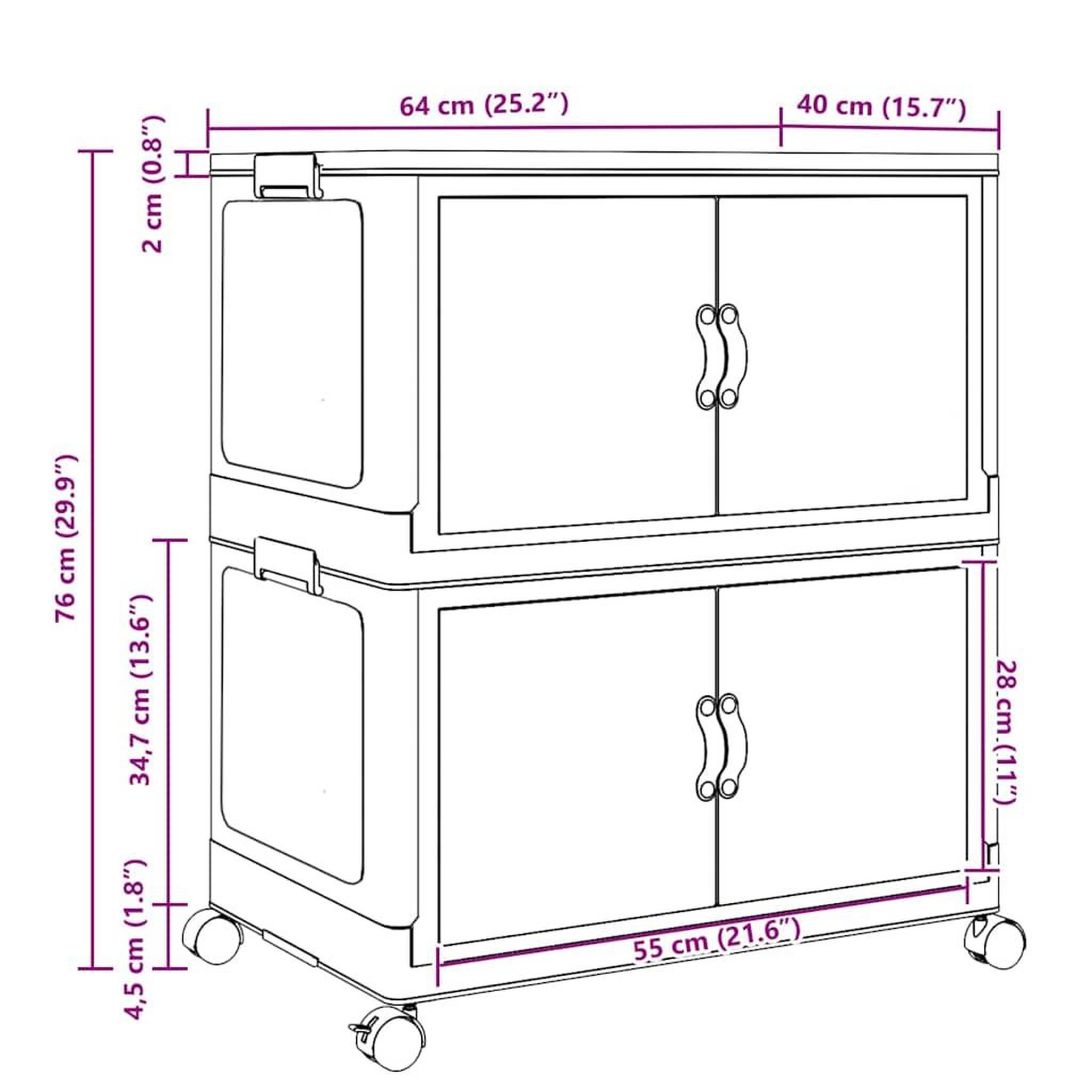 Voir la diapositive 6 : VIDAXL Boîte de rangement empilable avec roues a 2 niveaux 75 L