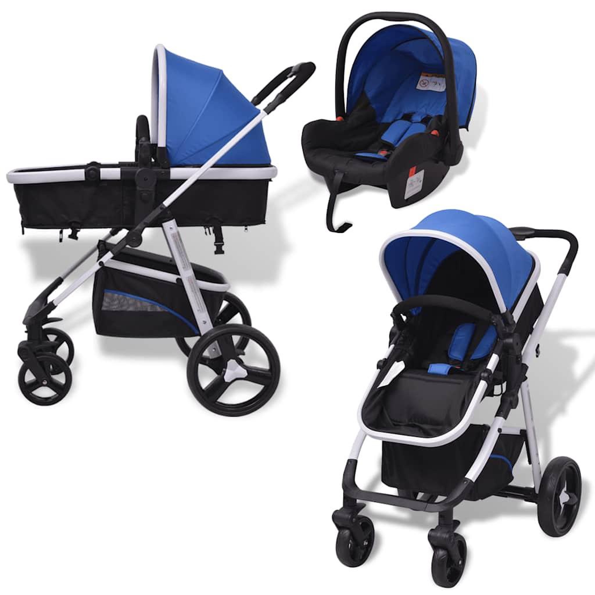 Voir la diapositive 3 : VIDAXL Poussette 3-en-1 Aluminium Bleu et noir