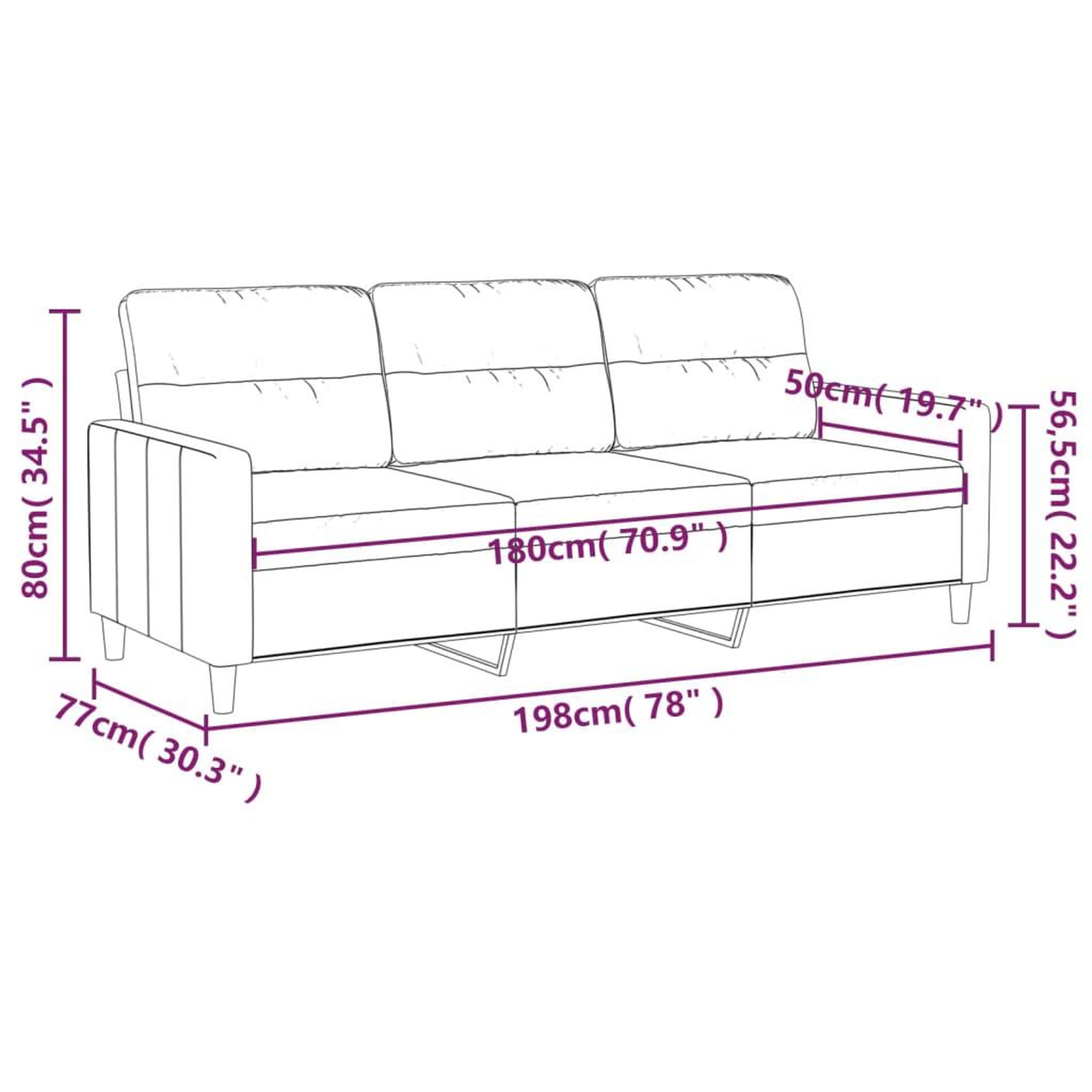 Voir la diapositive 6 : VIDAXL Canape a 3 places Noir 180 cm Tissu