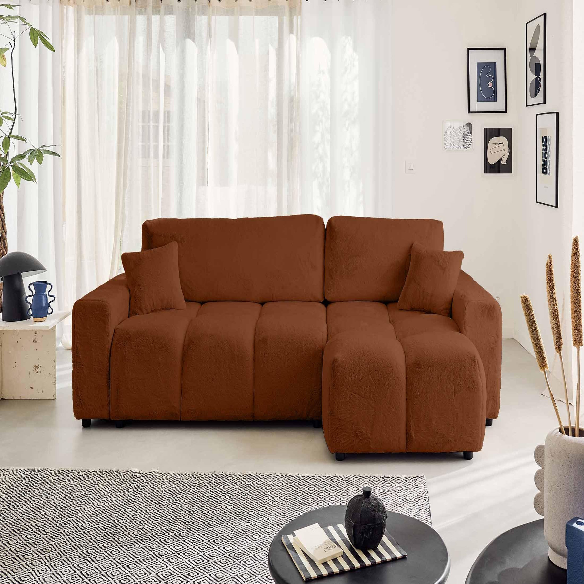 Voir la diapositive 6 : BEST MOBILIER Crocus - canapé d'angle réversible - 4 places - convertible avec coffre - en fausse fourrure