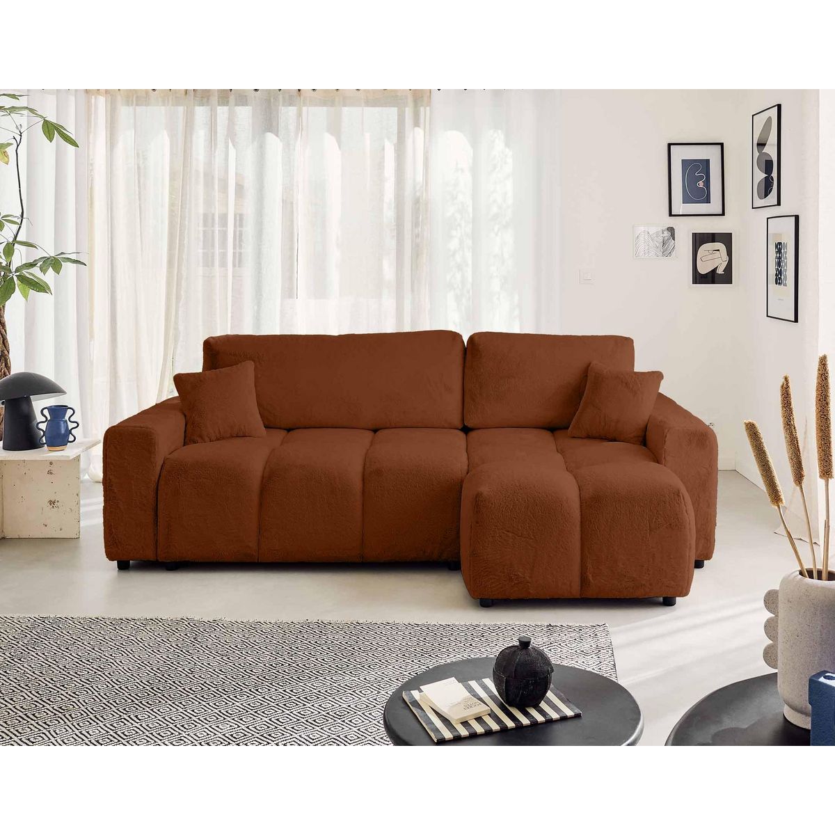 LISA DESIGN Crocus - canapé d'angle réversible - 4 places - convertible avec coffre - en fausse fourrure