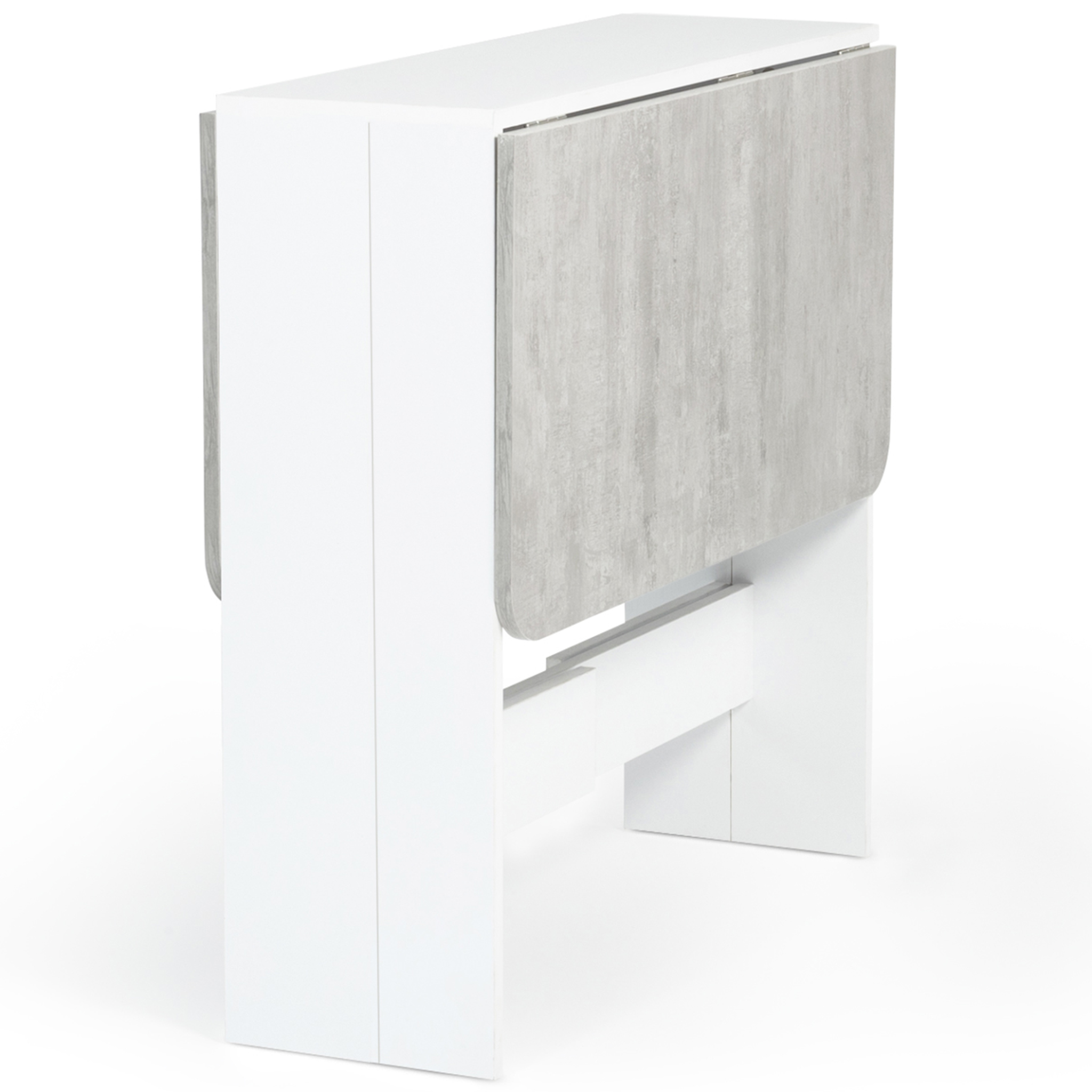 Voir la diapositive 3 : ID MARKET Table console pliable edi 2-4 personnes blanche plateau effet béton 103 x 76 cm