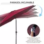 OUTSUNNY Parasol en métal rond polyester 180g/m² manivelle inclinable Ø 3 x 2,45 m bordeaux