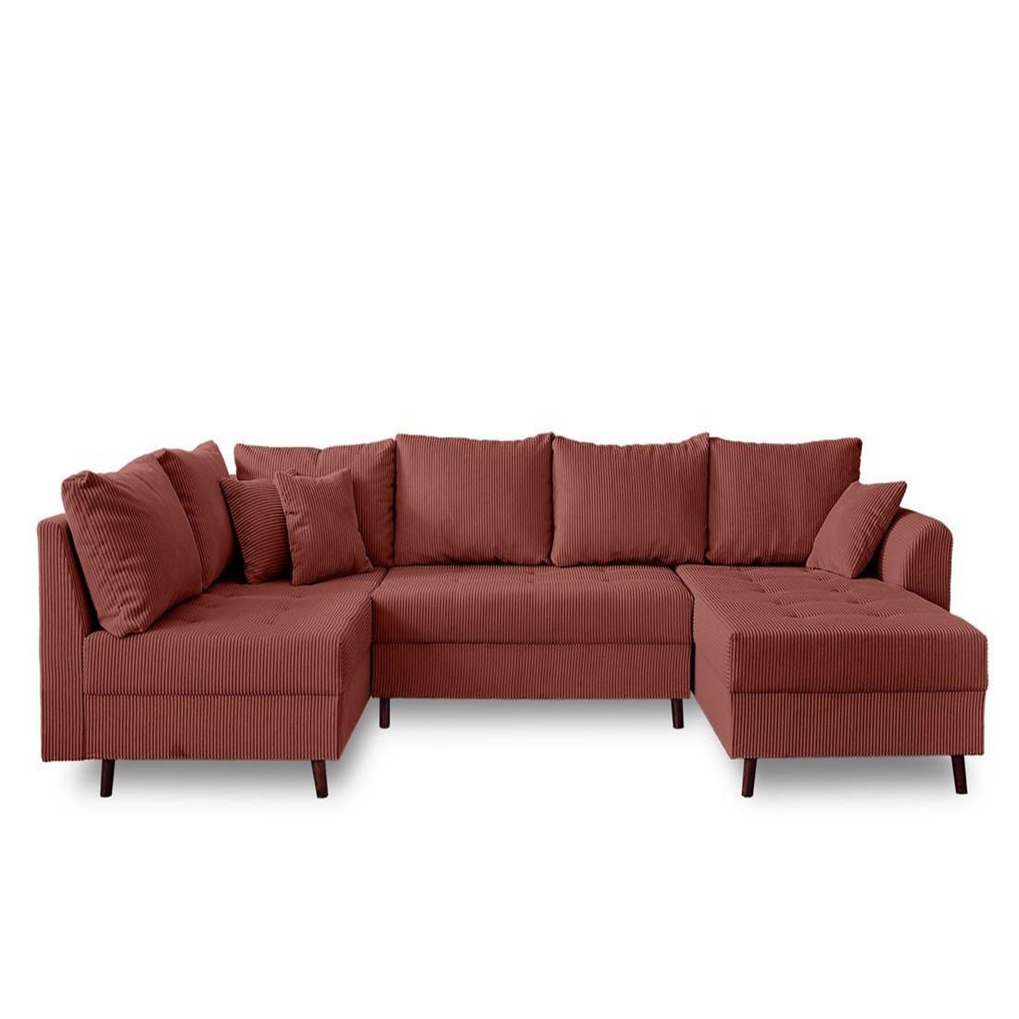 Voir la diapositive 1 : BEST MOBILIER Rune - canapé panoramique d'angle gauche - 7 places - avec pouf d'appoint - en velours côtelé