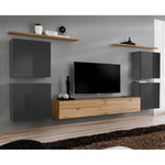 Paris Prix Meuble TV Mural Design  Switch IV  320cm Gris & Naturel