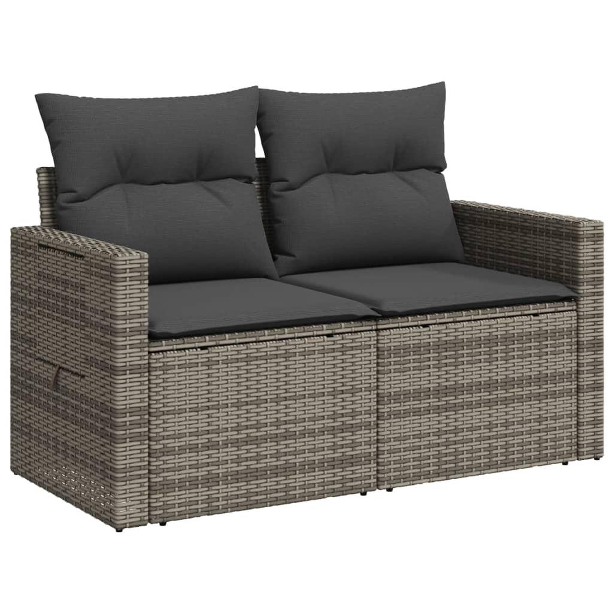 Voir la diapositive 4 : VIDAXL Canape de jardin 2 places avec coussins gris resine tressee