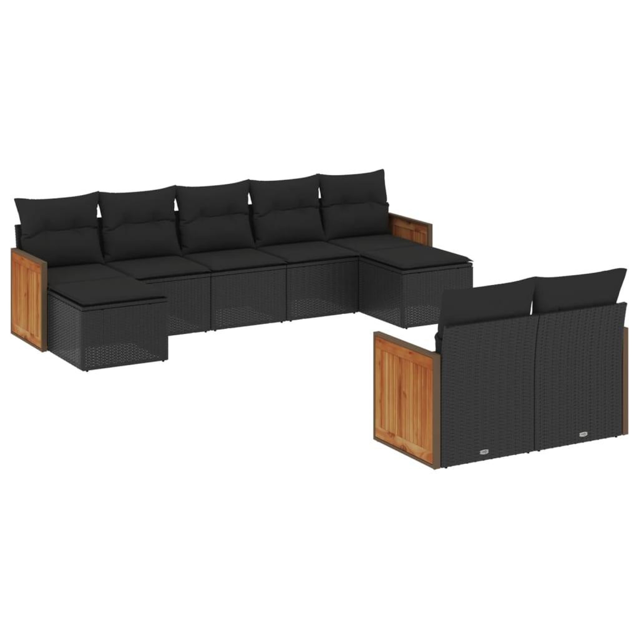 Voir la diapositive 2 : VIDAXL Salon de jardin 9 pcs avec coussins noir resine tressee