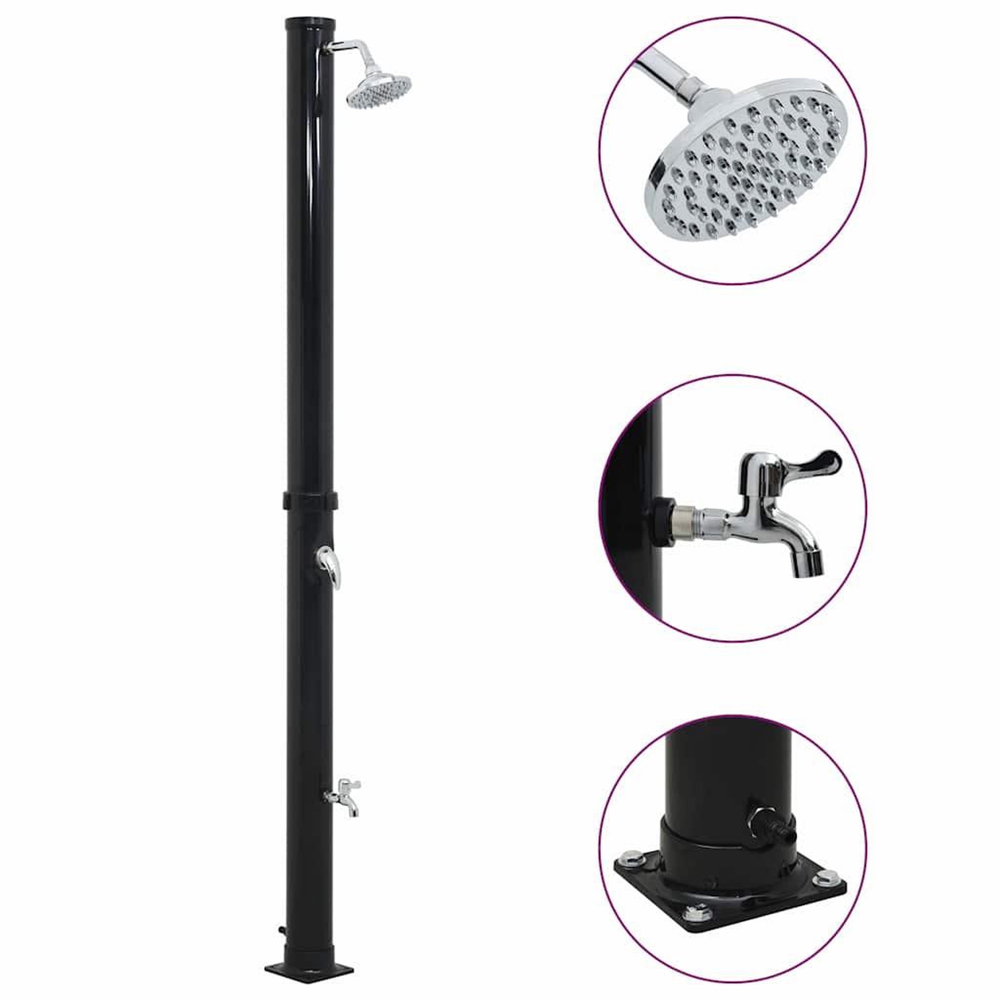 VIDAXL Douche solaire Noir 220 cm 20 L