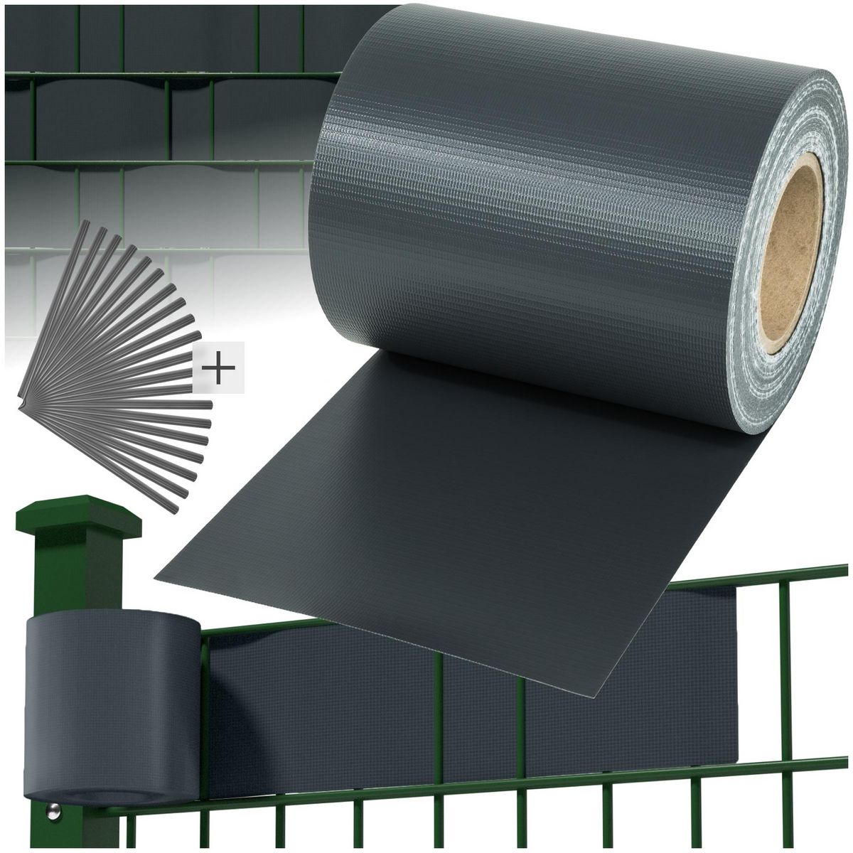 tectake Bandes brise-vue PVC pour clôtures à barreaux simples et doubles gris anthracite