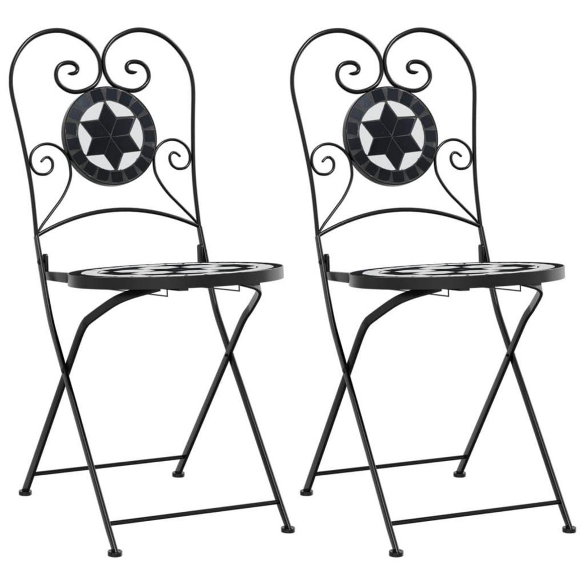 VIDAXL Chaises de bistro pliables lot de 2 noir et blanc ceramique