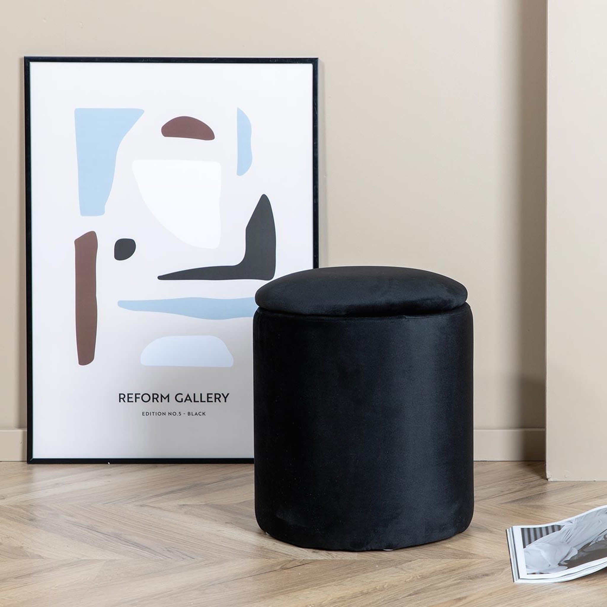 Voir la diapositive 5 : Paris Prix Pouf coffre en velours  limpen  40cm noir