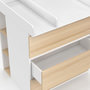 Voir la diapositive 6 : ID MARKET Commode à langer évolutive AMBRE façon hêtre et blanc 3 tiroirs table à langer et 2 étagères amovibles