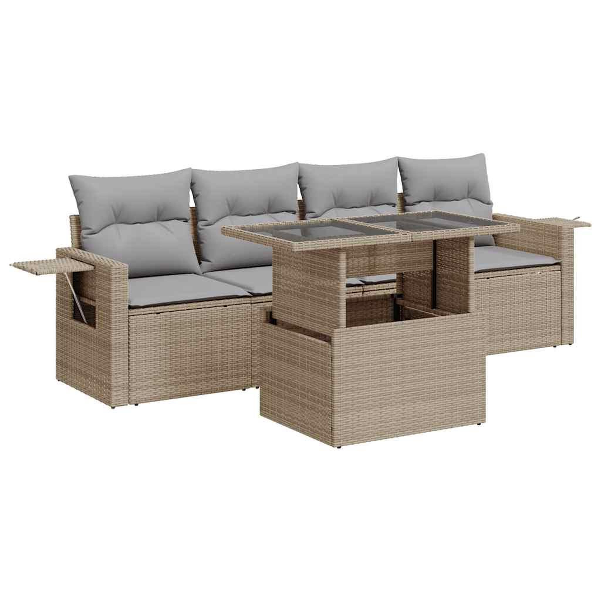 Voir la diapositive 2 : VIDAXL Salon de jardin avec coussins 5 pcs beige resine tressee