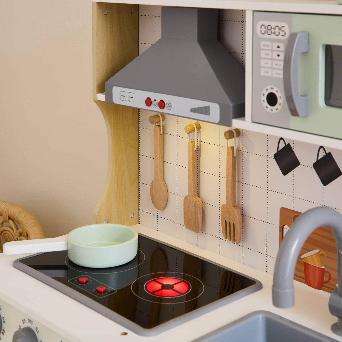 SWEEEK Cuisine pour enfant panneau. accessoires inclus. hotte. plaque de cuisson. micro-ondes électroniques