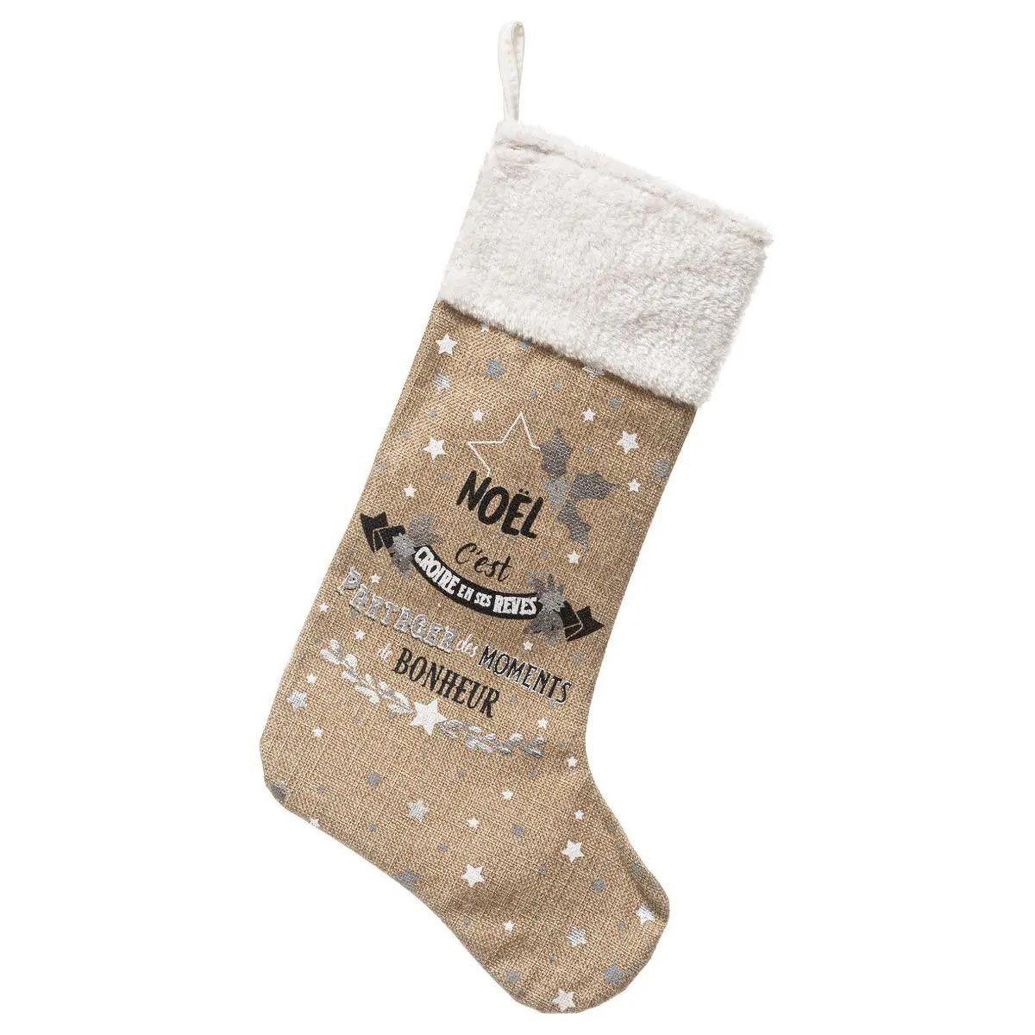 ATMOSPHERA Botte de noël à suspendre  bois d'argent  45cm beige