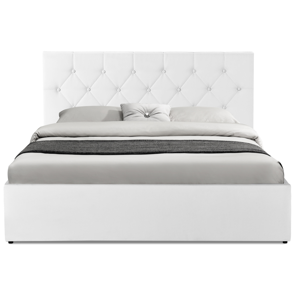 ID MARKET Lit coffre double AUSTIN avec tête de lit et sommier 140 x 190 cm PVC blanc