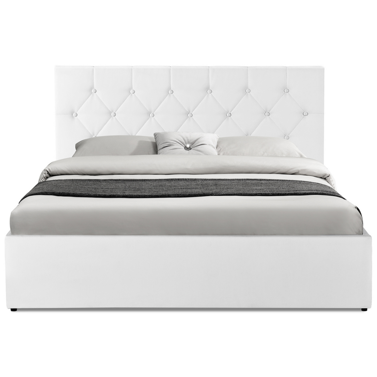 ID MARKET Lit coffre double AUSTIN avec tête de lit et sommier 140 x 190 cm PVC blanc