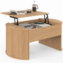 Voir la diapositive 1 : ID MARKET Table basse ovale plateau relevable DIVIA 100 cm bois façon hêtre design arrondi