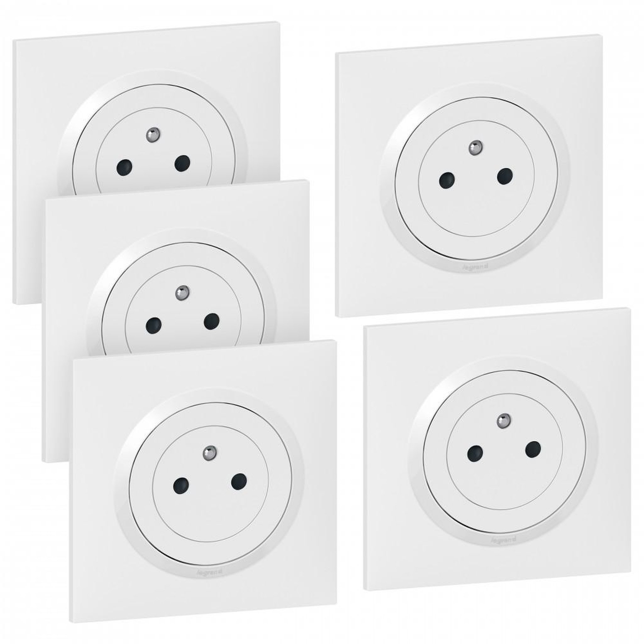 Legrand Lot de 5 prises avec terre complet Dooxie, LEGRAND, blanc