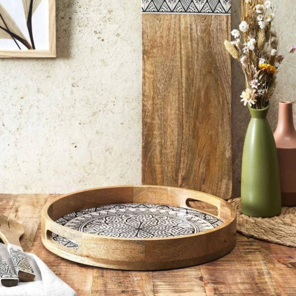 Paris Prix Plateau de Service en Bois  Dune  35cm Noir