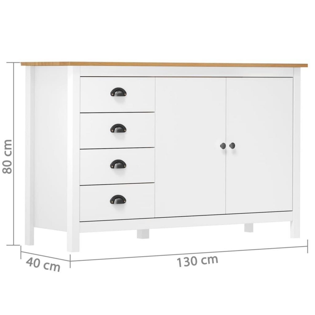 VIDAXL Buffet Hill Blanc 130x40x80 cm Bois de pin solide