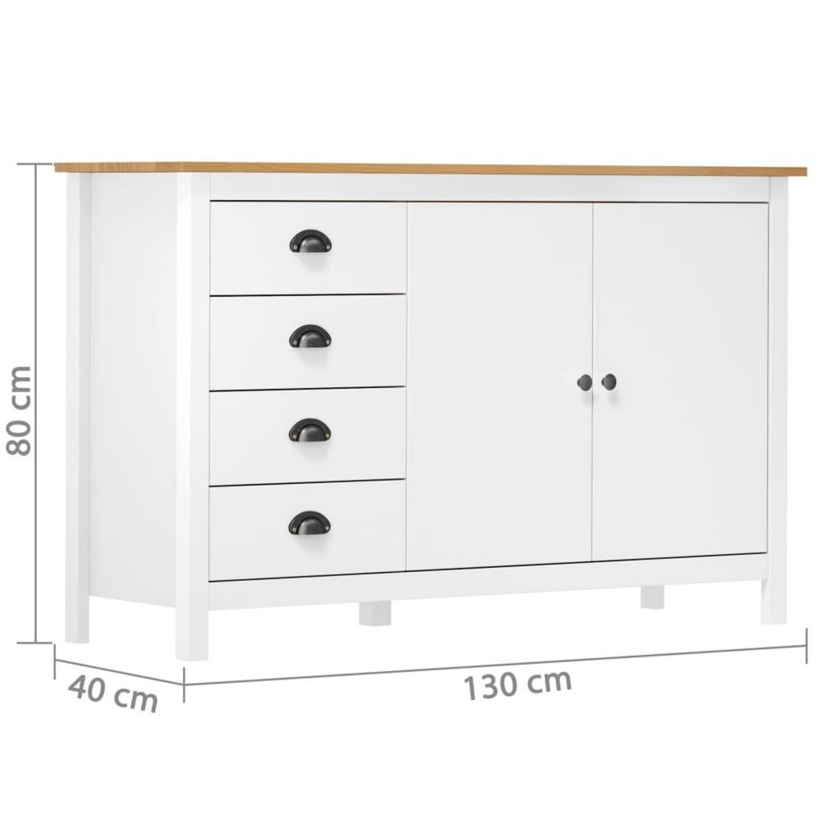 VIDAXL Buffet Hill Blanc 130x40x80 cm Bois de pin solide