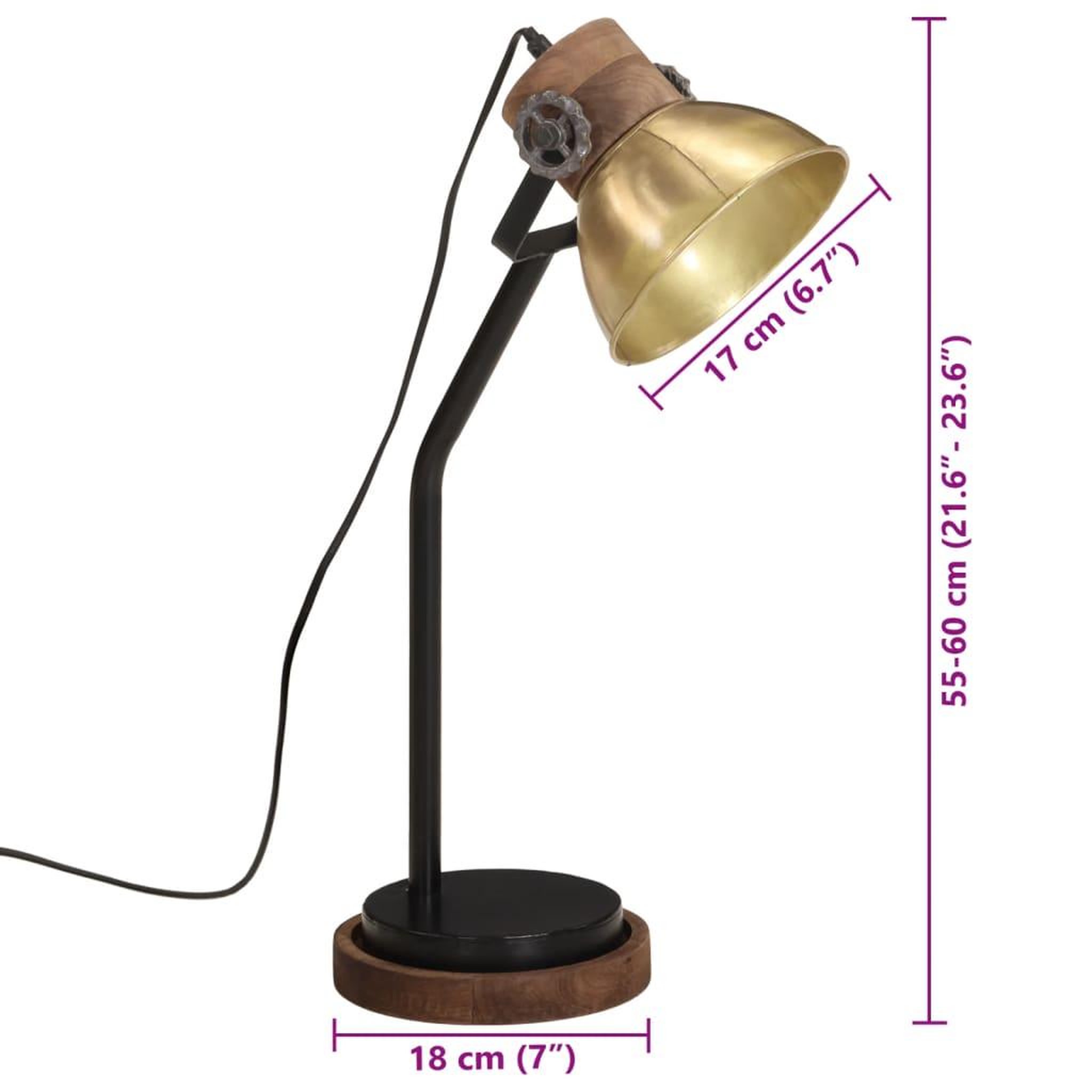Voir la diapositive 6 : VIDAXL Lampe de bureau 25 W laiton antique 18x18x60 cm E27