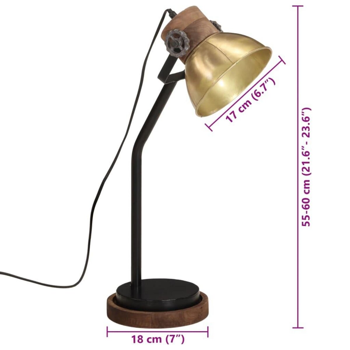 VIDAXL Lampe de bureau 25 W laiton antique 18x18x60 cm E27