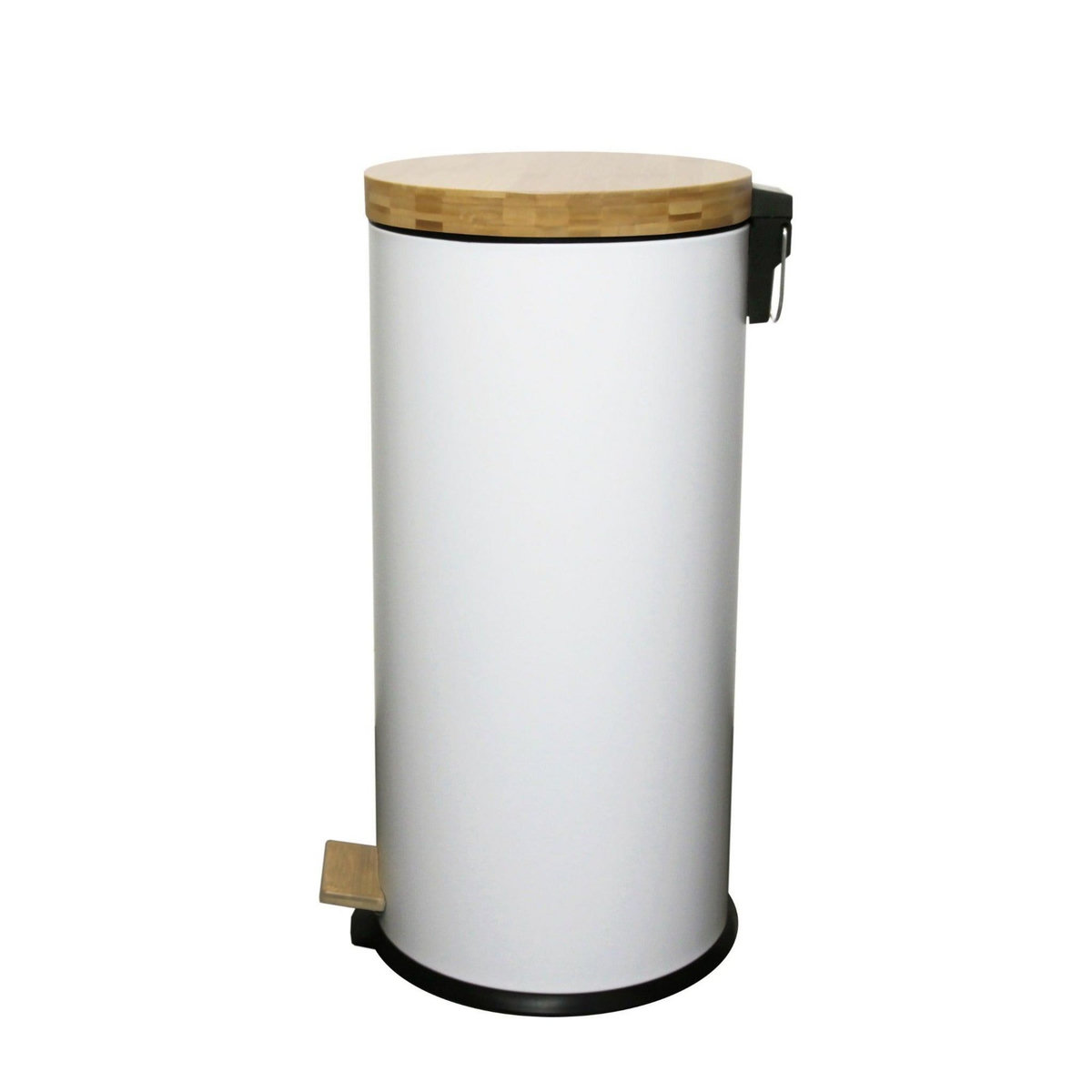 BATIMEX Poubelle bois de cuisine à pédale 30L Naturel FOREST Blanc en acier Inox couvercle en bambou avec seau