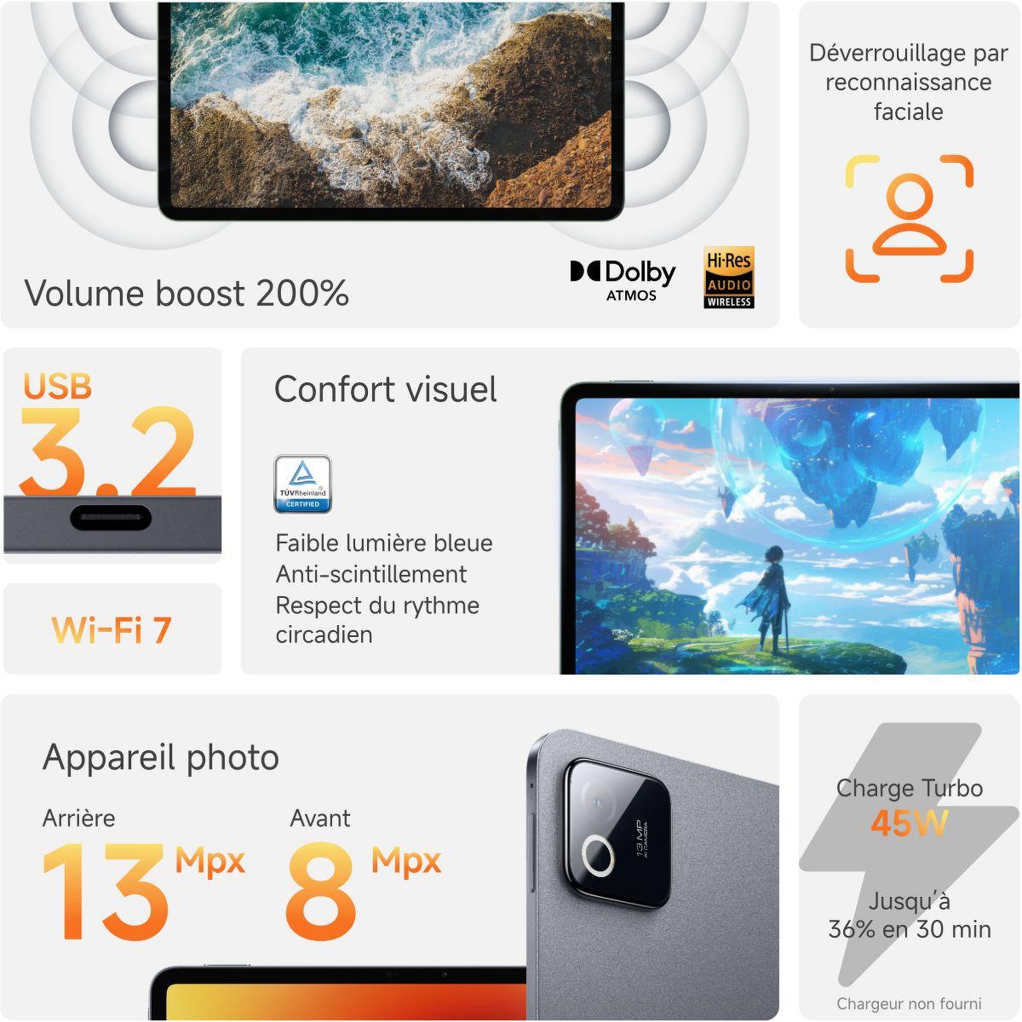Voir la diapositive 4 : XIAOMI Tablette Android Xiaomi Pad8 Gris 128Go