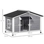 Voir la diapositive 3 : PAWHUT Niche chien style cottage - 2 fenêtres, porte, toit ouvrant bitumé - bois sapin gris