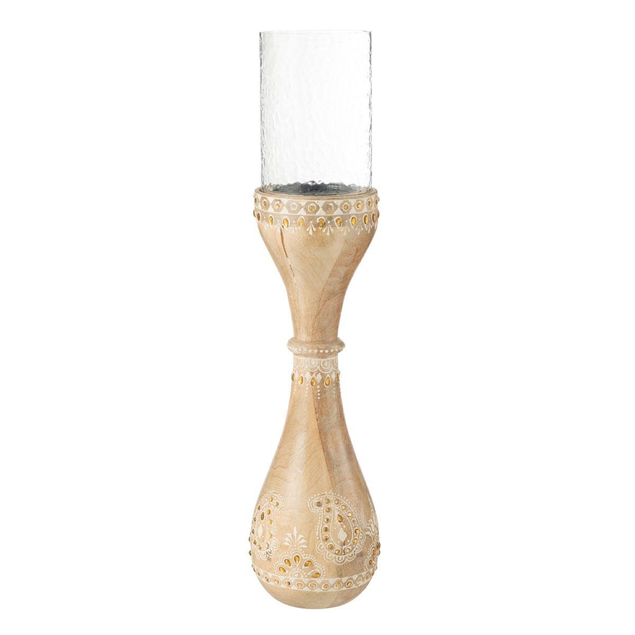 J-LINE Photophore en bois  perle du sahara  56cm naturel