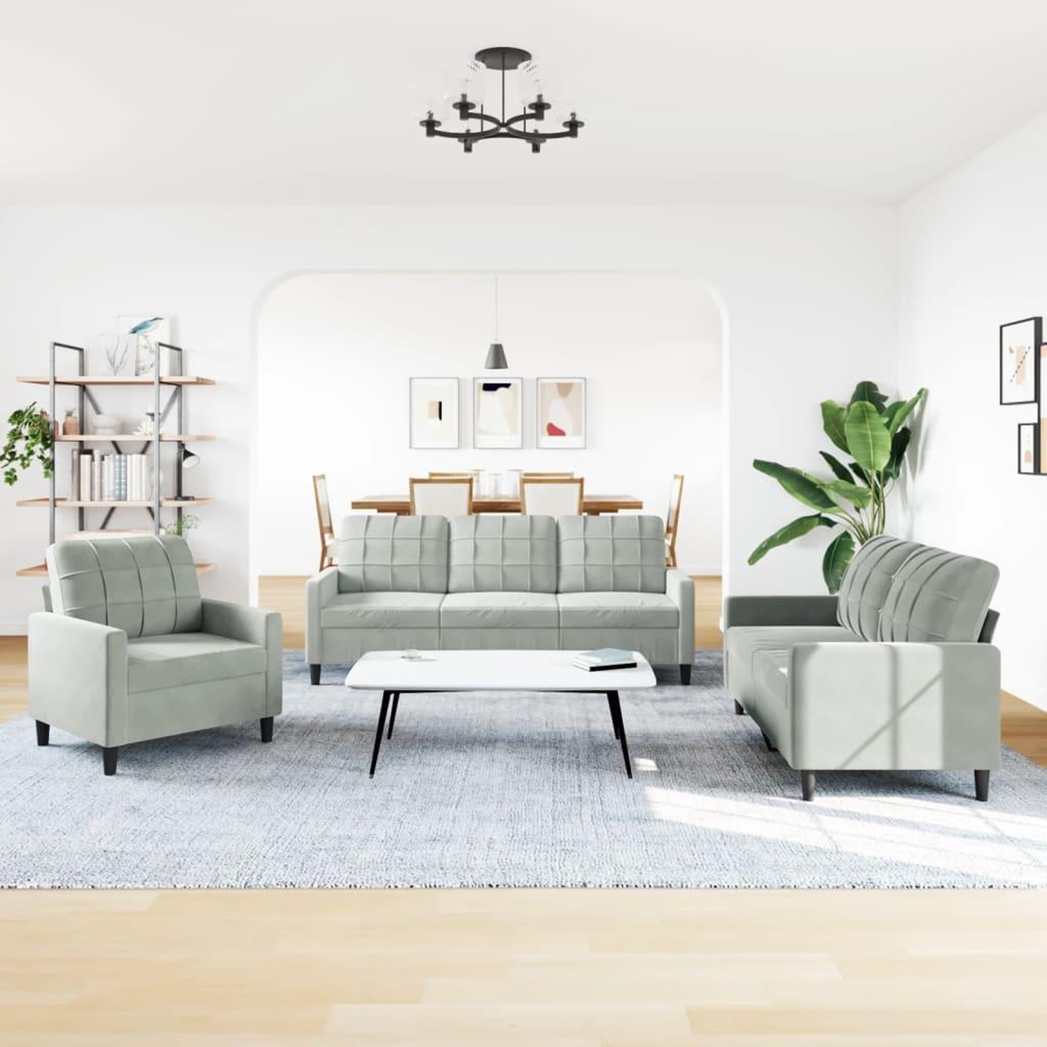 Voir la diapositive 3 : VIDAXL Ensemble de canapes 3 pcs avec coussins Gris clair Velours