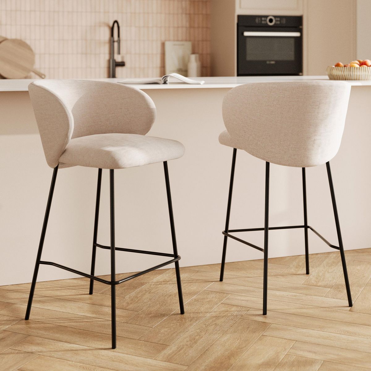 Rendez vous déco Lot de 2 chaises pour îlot central en tissu beige 68 cm - Victoria