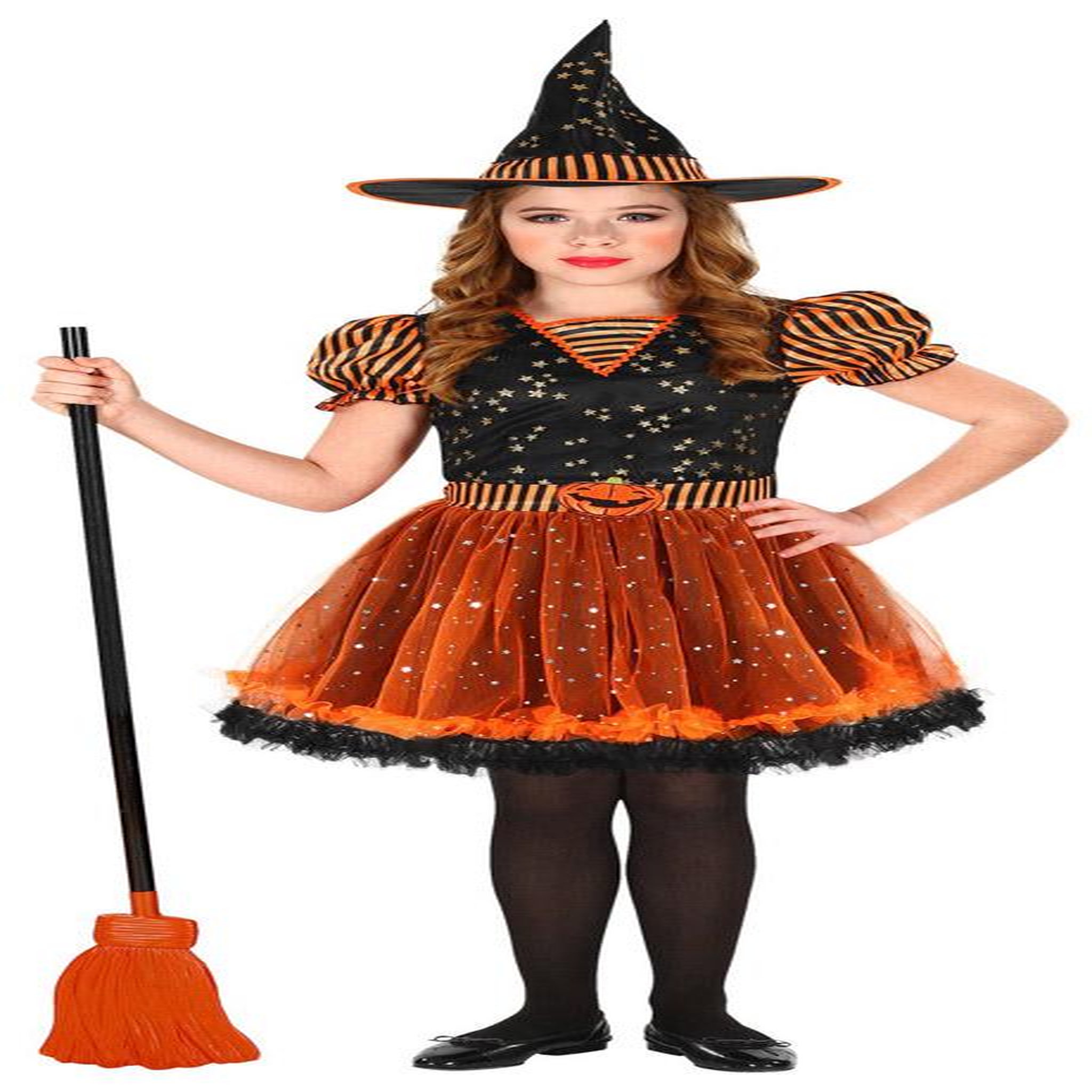 WIDMANN Déguisement De Sorcière - Orange - Enfant - 5/7 ans (110 à 122 cm)