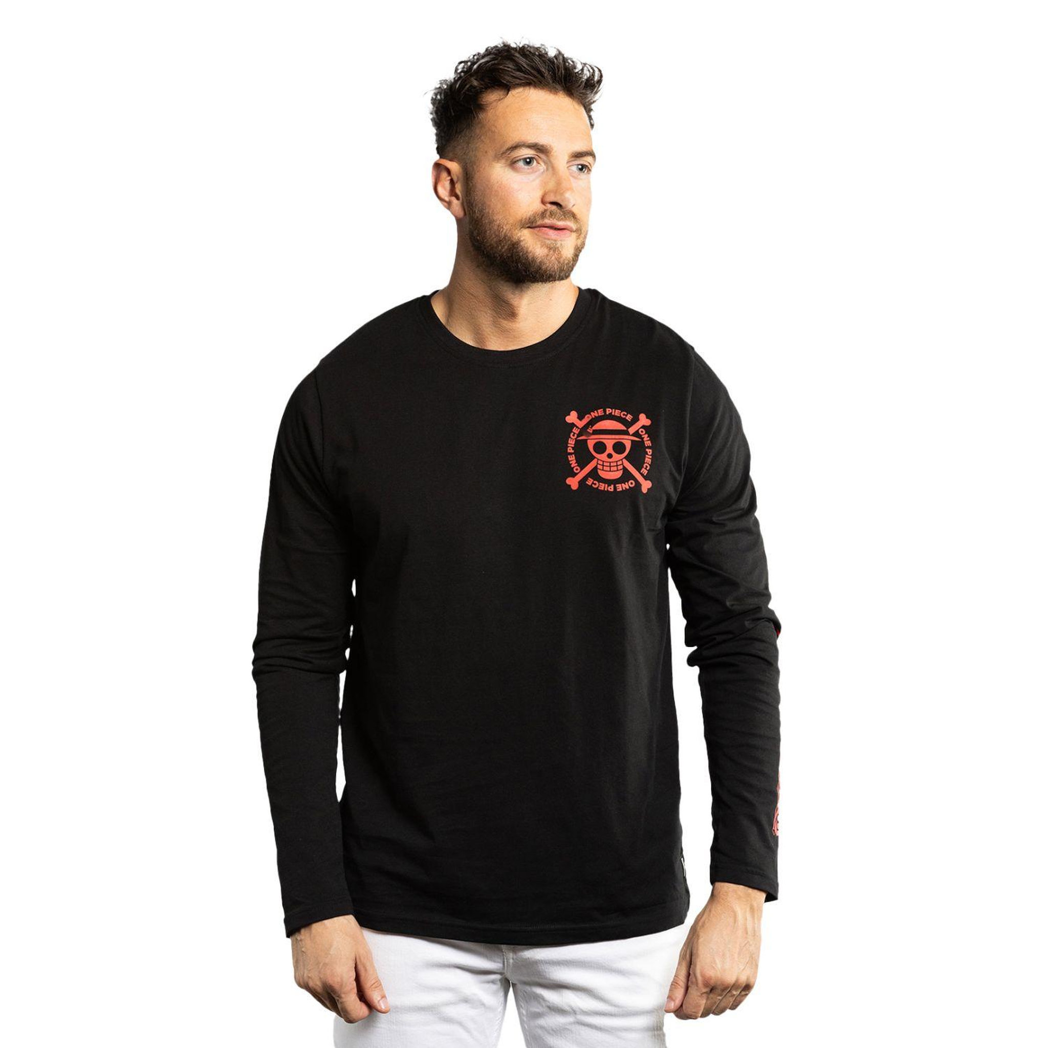 CAPSLAB T-shirt homme manches longues avec print One Piece Luffy. Coloris disponibles : Noir