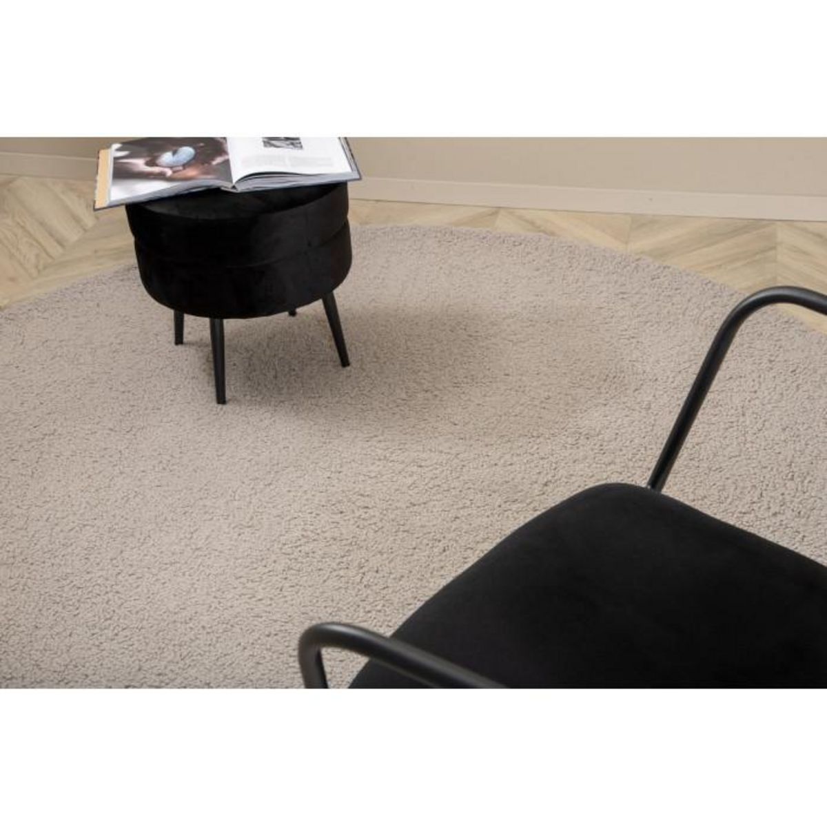 Paris Prix Tapis Rond Bouclette  Teddy  200cm Gris