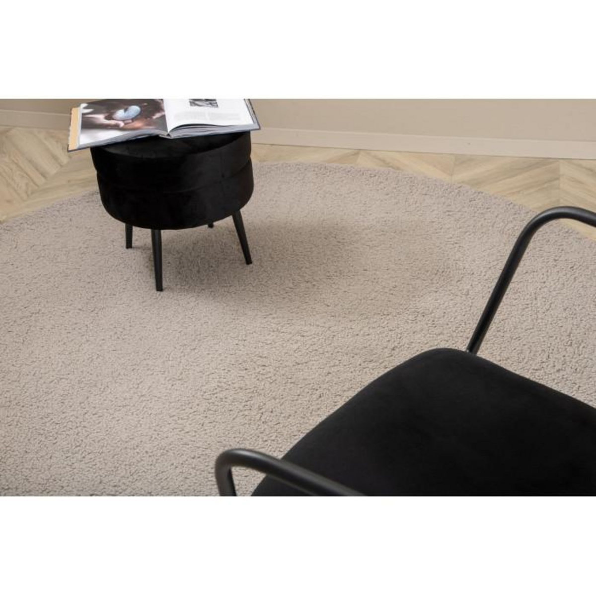 Paris Prix Tapis Rond Bouclette  Teddy  200cm Gris