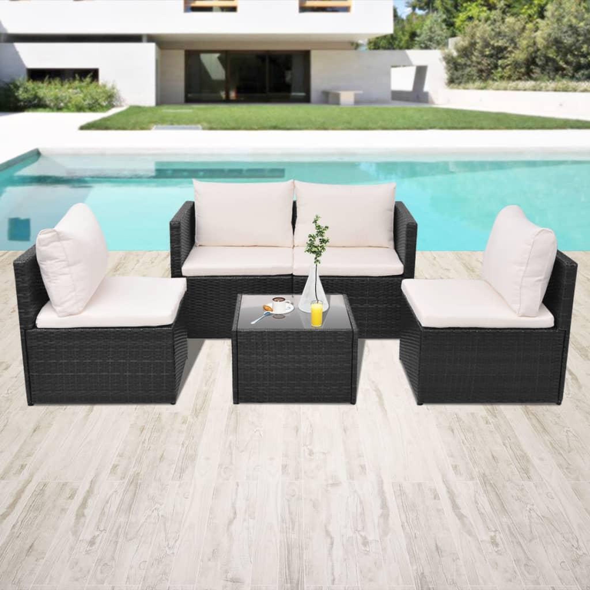 VIDAXL Salon de jardin 5 pcs avec coussins resine tressee noir