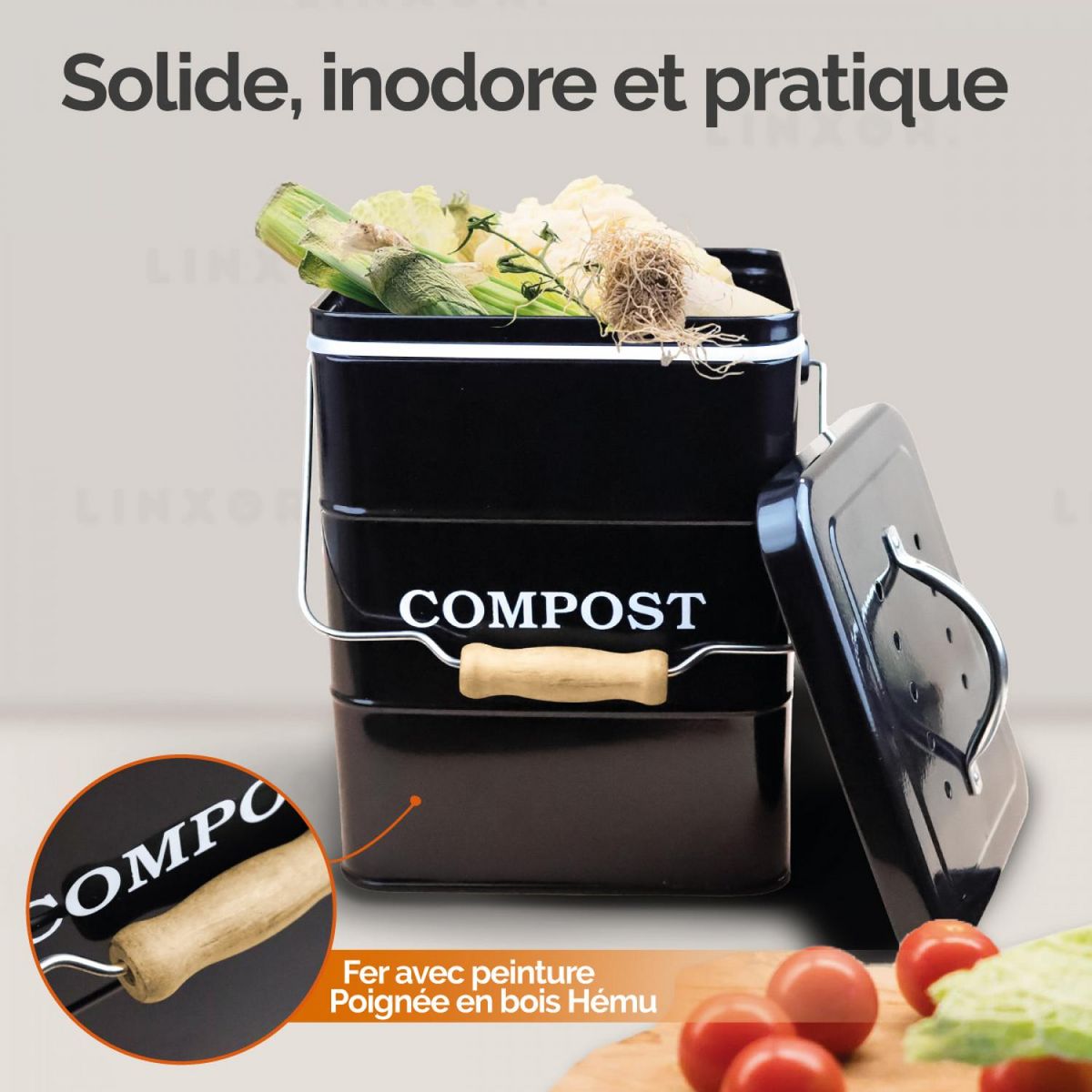 LINXOR Composteur, bac, poubelle à compost de cuisine - 3 L - Noir